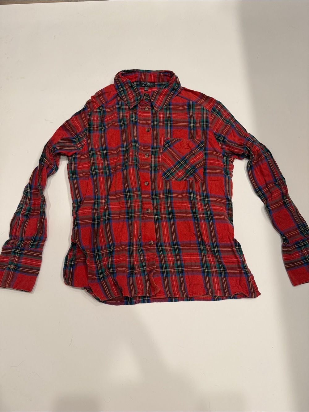 Topshop Red Plaid Button-Down Shirt